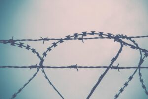Barbed wire fence close-up