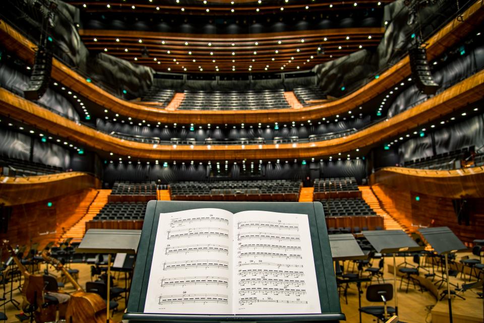 Concert hall with sheet music on a stand