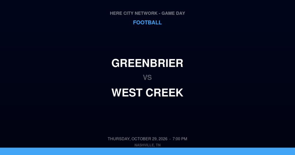 Greenbrier vs. West Creek — Football Game Day — Clarksville, TN — Oct 29, 2026