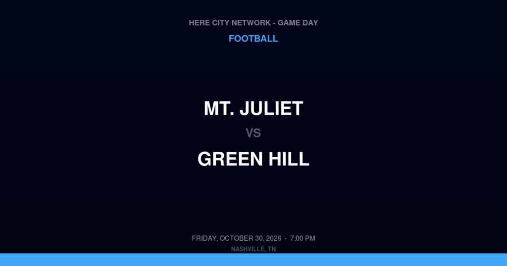 Mt. Juliet vs. Green Hill — Football Game Day — Mt. Juliet, TN — Oct 30, 2026